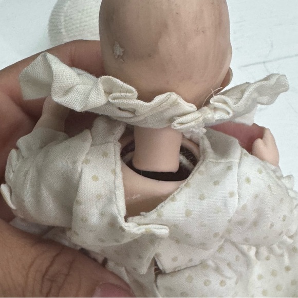 Vintage Jointed Bisque Baby Doll with Handmade Bonnet and Clothes Made in Taiwan - Picture 5 of 14